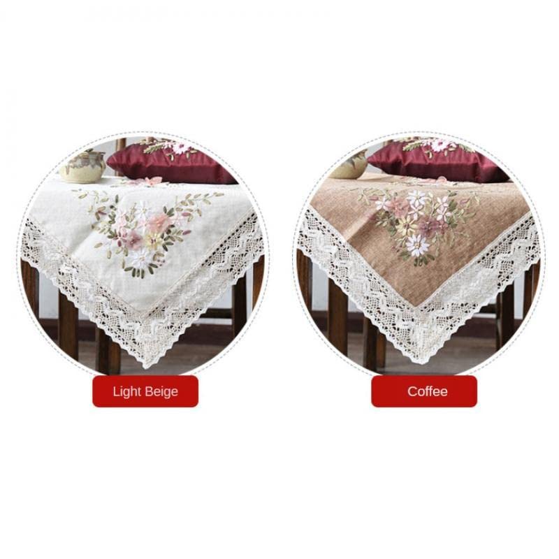Generic Printed Stamped Cross Stitch Tablecloth Kit for Embroidery, White, Linen, 90x90cm