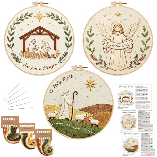 Louise Maelys 3 Set Christmas Embroidery Kit for Beginners, Faith DIY Craft - color: Christian