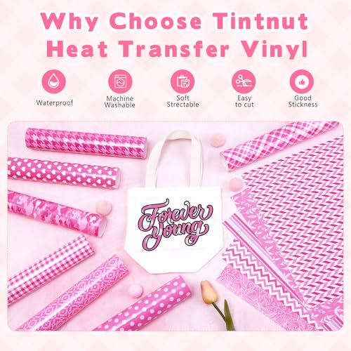 Tintnut Pink Stripes Plaid Heat Transfer Vinyl,12 Pcs 12"x10" Iron on Vinyl - color: Plaid-12