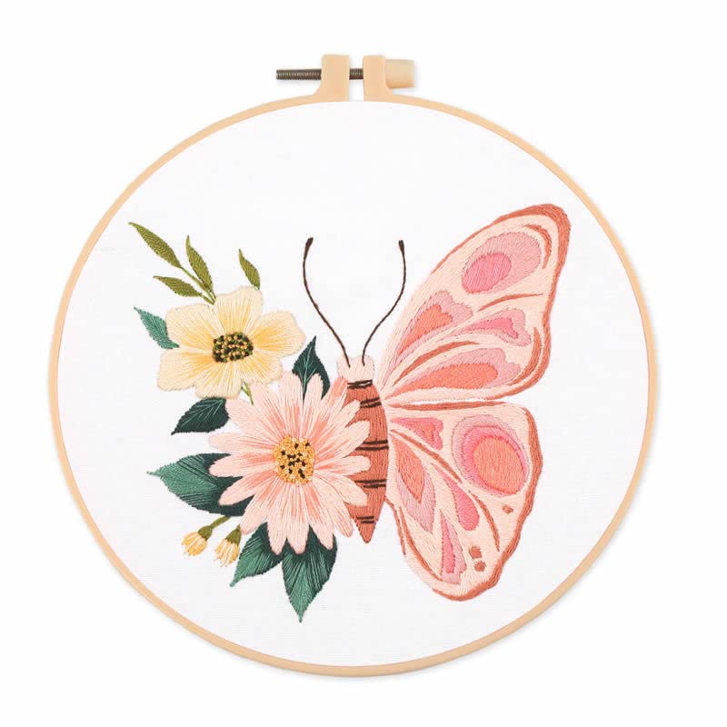 Amiiba Embroidery Starter Kit with Pink Butterfly Pattern, DIY Full Range Stamped Embroidery Cross Stitch Kits for Beginners Adults (Pink Butterfly) - color: Pink Butterfly