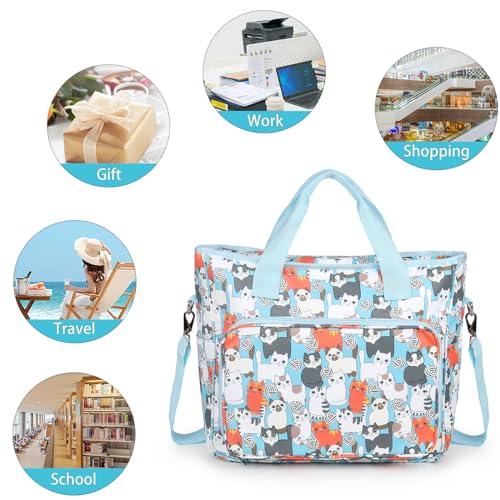 Aeelike Yarn Storage Bag Organizer, Large Crochet Tote Bag, Blue Flower - color: Blue Floral