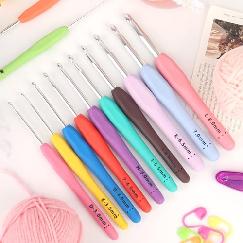 Coopay Crochet Hooks Set with Case, 12 Size Crochet Needles for Crocheting - color: Ergonomic Metal Set With Case