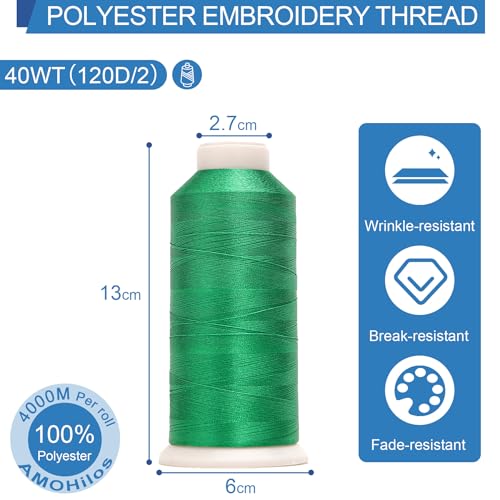 High Tenacity Polyester Embroidery Machine Thread 40WT(120D/2) 4000M Per Spool for Commercial and Domestic Embroidery Machine (Celtic Green-1651) - color: Celtic Green-1651
