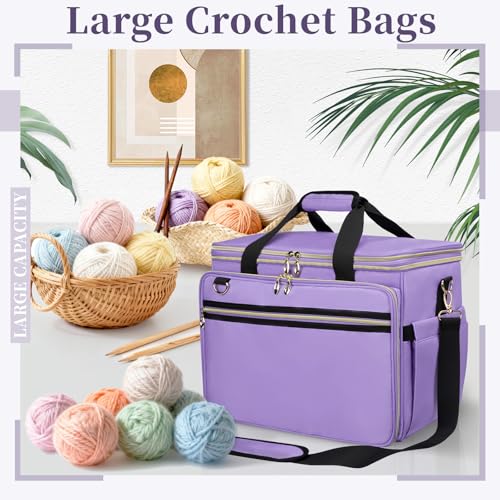 Anitor Large Crochet Bag Knitting Bag Yarn Storage Tote, Yarn Bag, Purple - color: purple