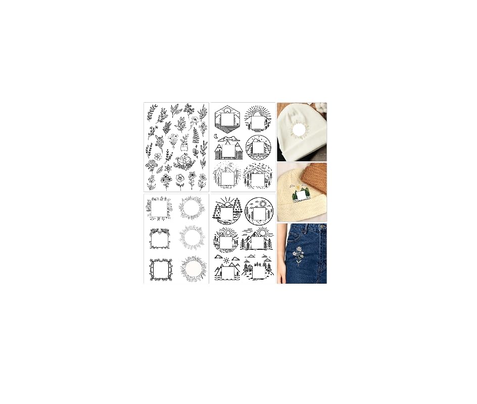 Water Soluble Embroidery Stabilizers for Hat, 4 Sheets Flower Stick and Stitch Embroidery Papers Wash Away, Pre-Printed Floral Farmhouse Pattern Transfers for Hand Sewing Lovers Beginners - size: Floral