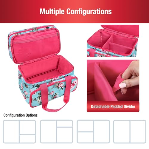 SINGER Sewing Accessories Organizer (Bag Only) – Double Layer Portable Sewing Storage Bag | 2 Detachable Pouches and 18 Compartments, Large Sewing Supplies & Crafting Carry-All (Turquoise Floral) - color: Turquoise Floral