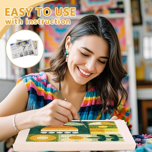 DOODLREAM Geometric Flowers Punch Needle Kit for Beginner 9.4" x 9.4" - color: Geometric Flowers