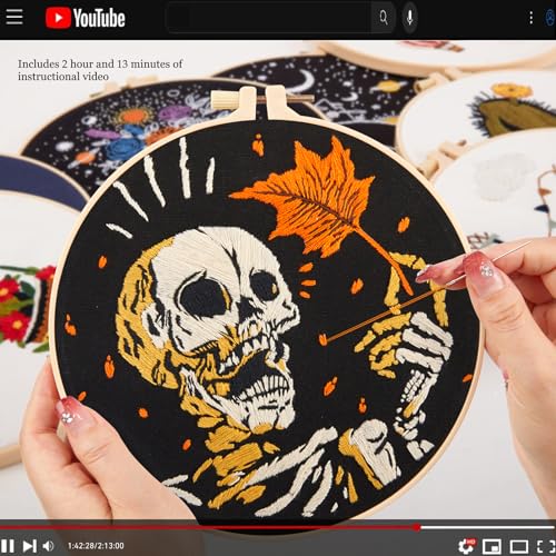 Crafmanoe Halloween Gothic Embroidery Starter Kit for Beginners Adults, Skull Skeleton Stamped Cross Stitch Kits for Beginners Adults, Funny Fall Hand Embroidery Needlepoint Kits with Video Tutorial - color: H833, size: 8Inch