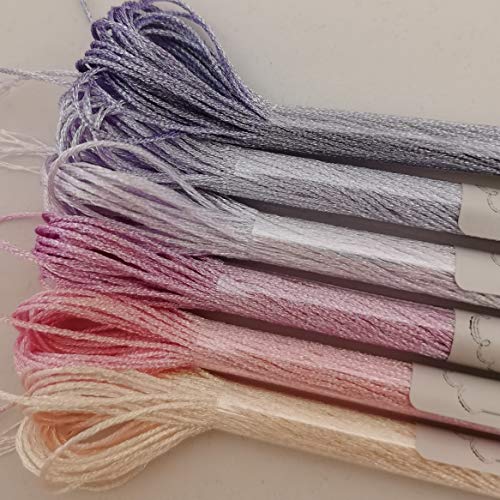 KCS 6-Strand Cross Stitch Metallic Variegated Pearl Shiny Embroidery Floss (6 skeins, Solid Color 9) - color: Solid color 9