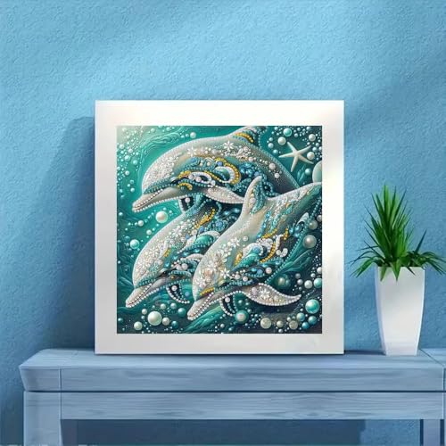 Dolphin Animal Diamond Art Kits for Adults Beginner,5D Diamond Painting Kits for Dolphin Family,DIY Special Shape Gem Painting Crystal Rhinestones Crafts Art Kits,Home Wall Decor 11.8 X 11.8Inch - color: XJ109