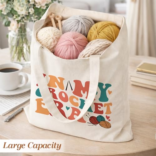 Cute Goose Crochet Canvas Tote Bag for Women - color: Crochet