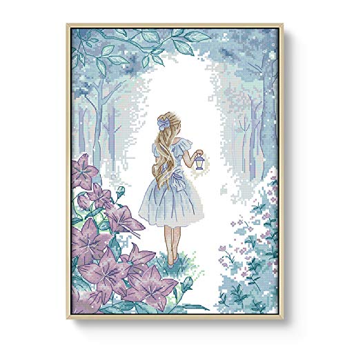 Printed Cross Stitch Kits 11CT 15X19 inch 100% Cotton Holiday Gift DIY Embroidery Starter Kits Easy Patterns Embroidery for Adults Crafts DMC Stamped Cross-Stitch Supplies Needlework Girl Adventure - color: Stamped 18.9X14.5 inch