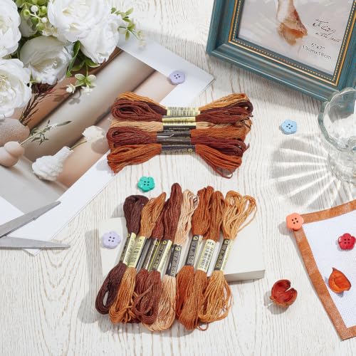 16 Skeins 131 Yards Multicolor Embroidery Thread Set 6 Ply 1.2mm Cotton Cross Stitch Embroidery Floss Friendship Bracelet String for Bracelet Making Knitting Stitching Sewing Crafts (Brown) - color: Brown