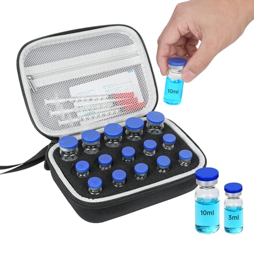 KNOCKO Peptide Case for Fridge -15 Slots Insulin & Peptide Vials Storage Case for 3ml/5ml/10ml Vials, Space for Alcohol Wipes, Needles & Syringes, Portable Peptide Vial Storage Holder (Black) - size: 3ml/5ml/10ml - 15slot