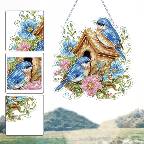 STGLCR Birdhouse DIY Hanging Diamond Art Kits for Adults Flower, Bird Diamond Painting Kits, Special Shaped Rhinestone, Acrylic 5D Gem Art Craft Window Pendants Home Garden Wall Hanging Ornament Kits - color: Birdhouse
