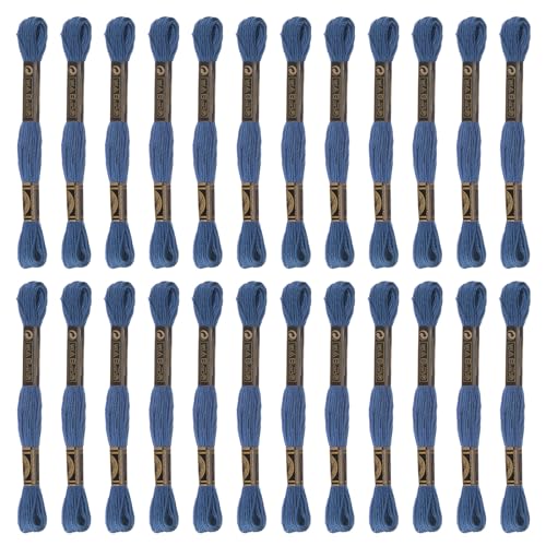 HARFINGTON 24 Skeins Embroidery Floss 8m Each Egyptian Long Fiber Cotton Cross Stitch Thread 26S/2x6 for Embroidery Projects Bracelet, Dark Blue - color: Dark Blue