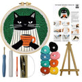 CELCRAFTIQUE Punch Needle Kits for Adults Beginner, Tool with Punch Needle Fabric, Hoops, Yarns and Sewing Needles (Coffee Cat) - color: Coffee Cat
