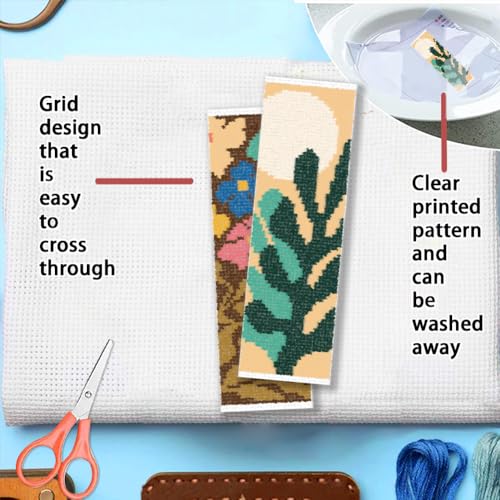 FREEBLOSS 6 Set Cross Stitch Bookmark Kit Abstract Flowers Pattern Stamped Cross Stitch Kit 11CT Embroidery Kits with Instructions for Beginners Adult 20x6cm/8x2.4inch - style: Minimalist Art