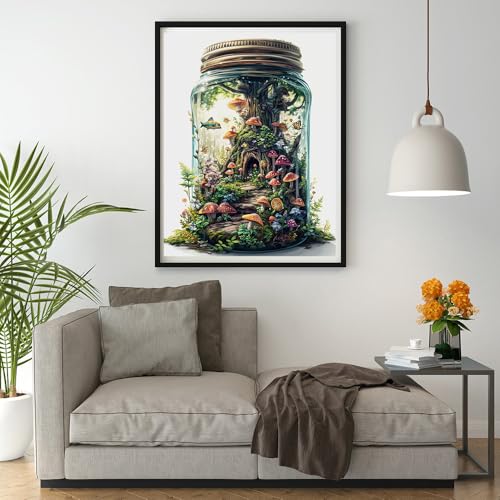 Moohue Stamped Cross Stitch Kits for Adults Mushroom Bottle 14CT Pre Printed Cross Stitch Kits for Beginners (Mushroom Trees in a Bottle) - color: Mushroom Trees in a Bottle