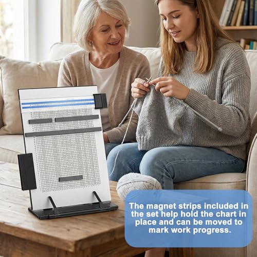 Kenaeooe Knitting Pattern Holder with 4 Replacement Magnets 12.2 x 8.3 Inch Cross Stitch Stand and Supplies Holder Plastic Board for Cross Stitch Patterns and Knitting Accessories