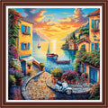 Dimensean Counted Cross Stitch Kit for Beginners, 11CT Unprinted Cross-Stitch Kit Easy Patterns Needlepoint Kit Cross Stitching Embroidery Kit Supplies-Seaside Home Sunset 18x18 inch - color: ColornNEW09