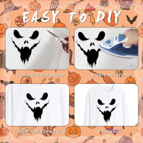 Dazoratix Halloween Iron on Transfers - 20 Sheets Spooky Ghost Face DTF Ready to Press Funny Eyes Heat Patches Vinyl Stickers Decals for T Shirts Clothes Hoodies Pillow Bag Hat DIY Crafts Decorations - style: Halloween