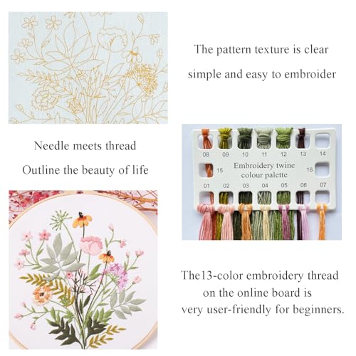 Silentsea Floral Embroidery Kit for Beginners – All-in-One DIY Stitching Set with Pre-Printed Fabric, Hoop & Threads – Perfect for Relaxing Craft Lovers. - color: Floral Pattern