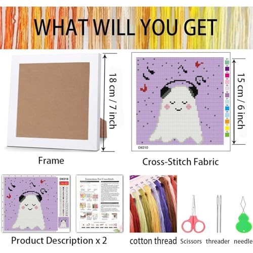 niurenmaoyi Ghost 11CT Cross Stitch Kits for Beginner with Framed,7x7in - color: Cross Stitch Kits0518-01