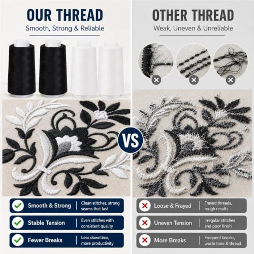 ilauke White & Black Sewing Thread 3000 Yards Each, 40S/2, 4 Large Cones - color: Black & White