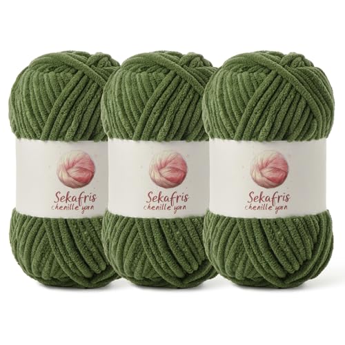 Chenille Yarn for Crocheting Size 5 Bulky Yarn 3 Army Green - color: 3 Army Green