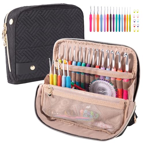 MYBAGZING Ergonomic Crochet Hook Set with Case 14 Sizes 2mm-10mmCrochet Kit - color: Black, size: Case (14 Crochet Hooks)