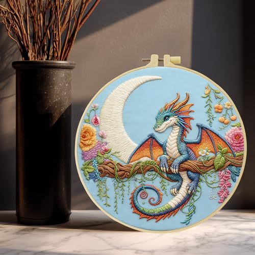 Black dragon handmade DIY embroidery kit,suitable for adult beginners,includes embroidery cloth, instructions, embroidery frame and needle and thread, suitable for holiday gifts (Blue Dragonfly) - style: Blue Dragonfly