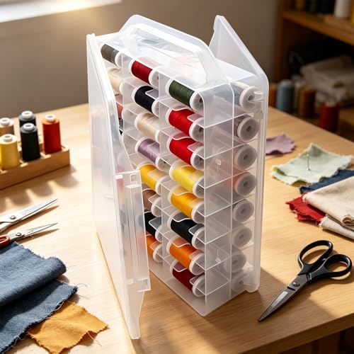 46 Grids Sewing Organizer, Double Sided Thread Box Storage, Portable Clear Plastic Organizer Box for Embroidery and Sewing Threads, Embroidery Floss, Crafts, Small Toys (Clear)