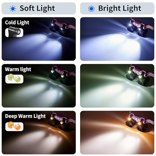 JARLINK Magnifying Glasses with LED Light, 14 Lenses, Hands Free, Pink - color: Pink