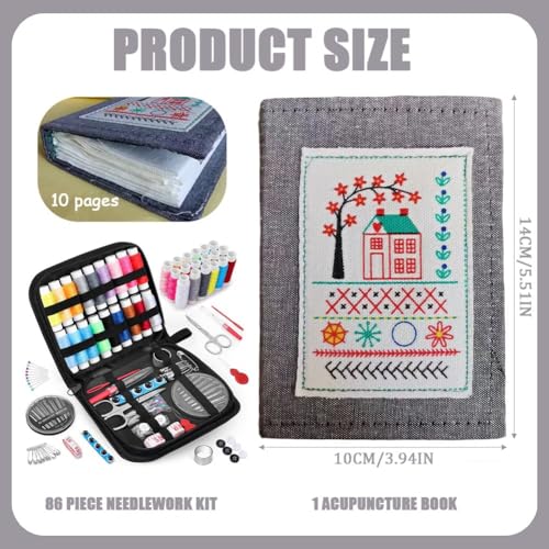 Mordely Embroidery Stitch Book Kit for Beginners, Complete Starter Set with Threads & Tools for Adults DIY Needlework