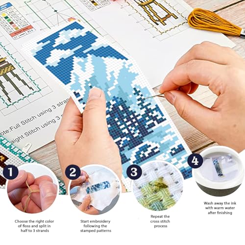 FREEBLOSS 6 Set Cross Stitch Bookmark Kits 11CT 8"x2.4" Snow Scenery - style: Winter Scene