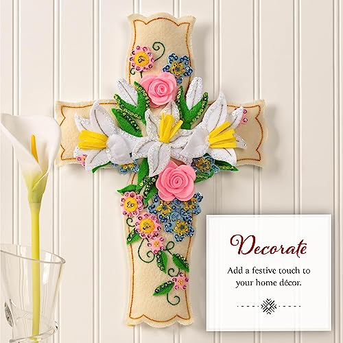 Bucilla Felt Applique Wall Hanging Kit, Floral Cross, Perfect for DIY Arts and Crafts, 89650E