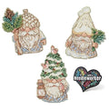 Jim Shore Woodland Gnomes (2023), Set of 3 Mill Hill Holiday Beaded Cross Stitch Ornament Kits, Plus Decorative 'Needlworker' Sticker