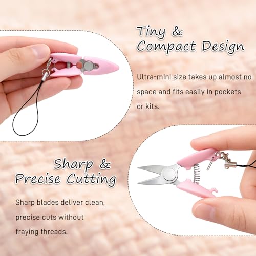 3-Piece Ultra Mini Travel Scissors Set, Tiny Keychain Snips with Safety Cap for Sewing, Yarn & Paper (Pink,3pc) ﻿