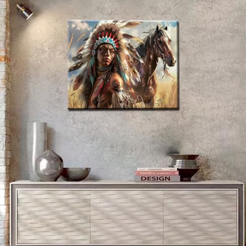 Paint by Numbers for Adults DIY Indians African Tribal Girl and Horse Oil Painting for Kids and Beginner Acrylic Painting Kits on Canvas Arts Craft for Home Living Room Wall Decor (Manual Frame) - color: Art-04, size: 16''Wx20''H(DIY Frame)