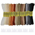 30 Skeins Embroidery Thread,White Brown Grey Black Gradient Embroidery Floss for Cross Stitch and DIY Art Craft,Friendship Bracelets String,with 12 PCS Floss Bobbins - color: White brown gray black gradient