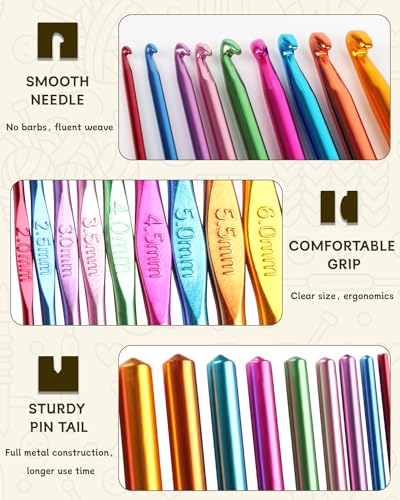 Coopay Crochet Hooks Set-19PCS Metal Crochet Needles with Stitch Markers - color: Multicolor Aluminum Hook Set