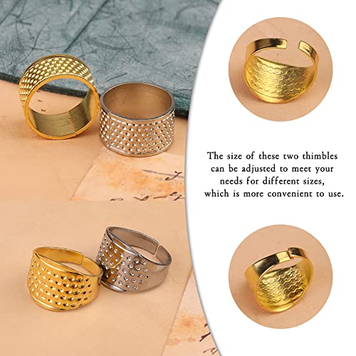 10PCS Sewing Thimble Set, Adjustable Metal & Leather Finger Protectors - color: 10PCS