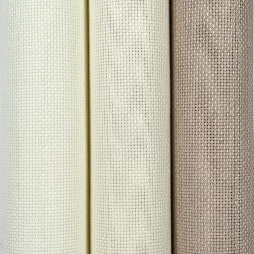 KCS 3 pc of 15" x 18"(38cmx45cm) 16 Count Cross Stitch Cotton Aida Cloth Needlework Rolled Fabric Box,16CT,Antique White +Cream+Khaki - color: Antique White +Cream+khaki, size: 16CT