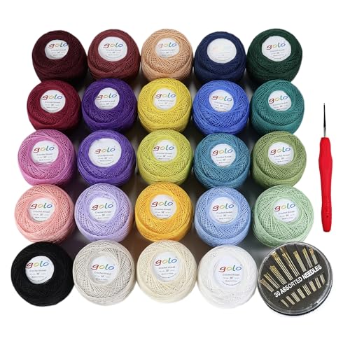 golo 24 Skeins Crochet Thread Size 30 Embroidery Thread 10gX24 Crochet Yarn for Hand Knitting 30-24-1 - color: 0000-30-24