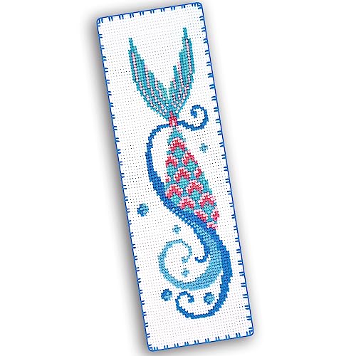 Povitrulya Mermaid's Tail - Counted Cross Stitch Bookmark Kit - DIY Embroidery Set for Adults with Paper Pattern, 16-Count Aida Canvas and Presorted Floss - color: Mermaid's tail