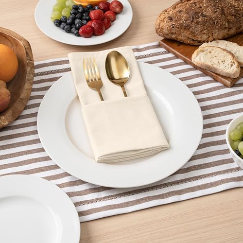 Blue Needles Solid Cloth Napkins 100% Cotton Set of 6-18 x 18 Inches - color: Cream, size: 18" x 18" (Set of 6)