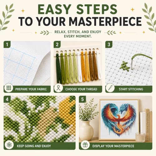 AuraDraw Phoenix Counted Cross Stitch Kits for Adults, 11CT Cross-Stitch Pattern Embroidery Kit, Cross Stitching Kit Needleworks 14×14 Inch - color: JLSZX-0002