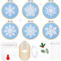 Roowest 6 Sets Christmas Embroidery Kits Snowflake Ornament DIY,Blue - color: Blue