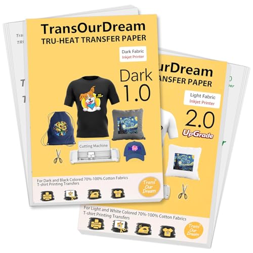 TransOurDream Printable Heat Transfer Paper for Dark and Light T Shirts (50+50 Sheets, 8.5x11, Mix Pack) Iron on HTV Vinyl Transfers Paper for Inkjet Printers - color: Mix-D1L2, size: 100 Sheets